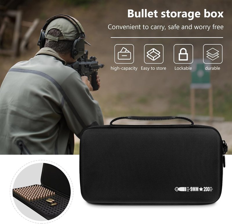 9MM Ammo Case - Locking Travel Safe Storage Box for 200 Rounds | Fits 9MM Luger, 380 ACP, 32 ACP, 40 S&W