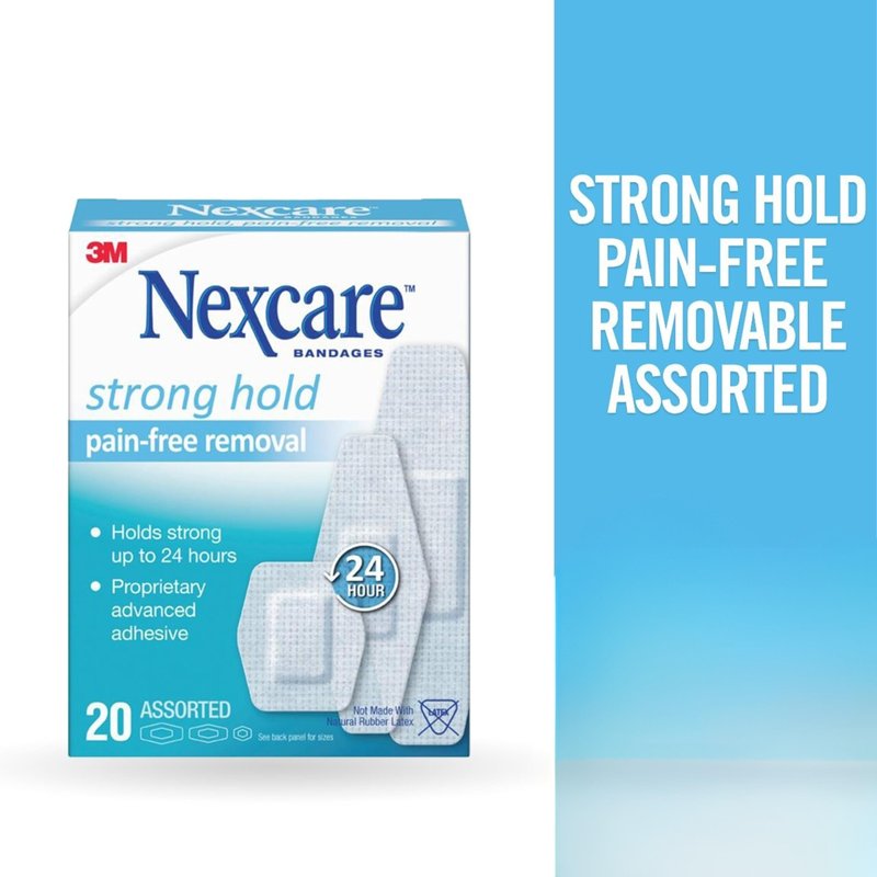 Nexcare Strong Hold Bandages, Assorted, 20 Bandages Per Box (3 Boxes), 20 Count (Pack of 3)