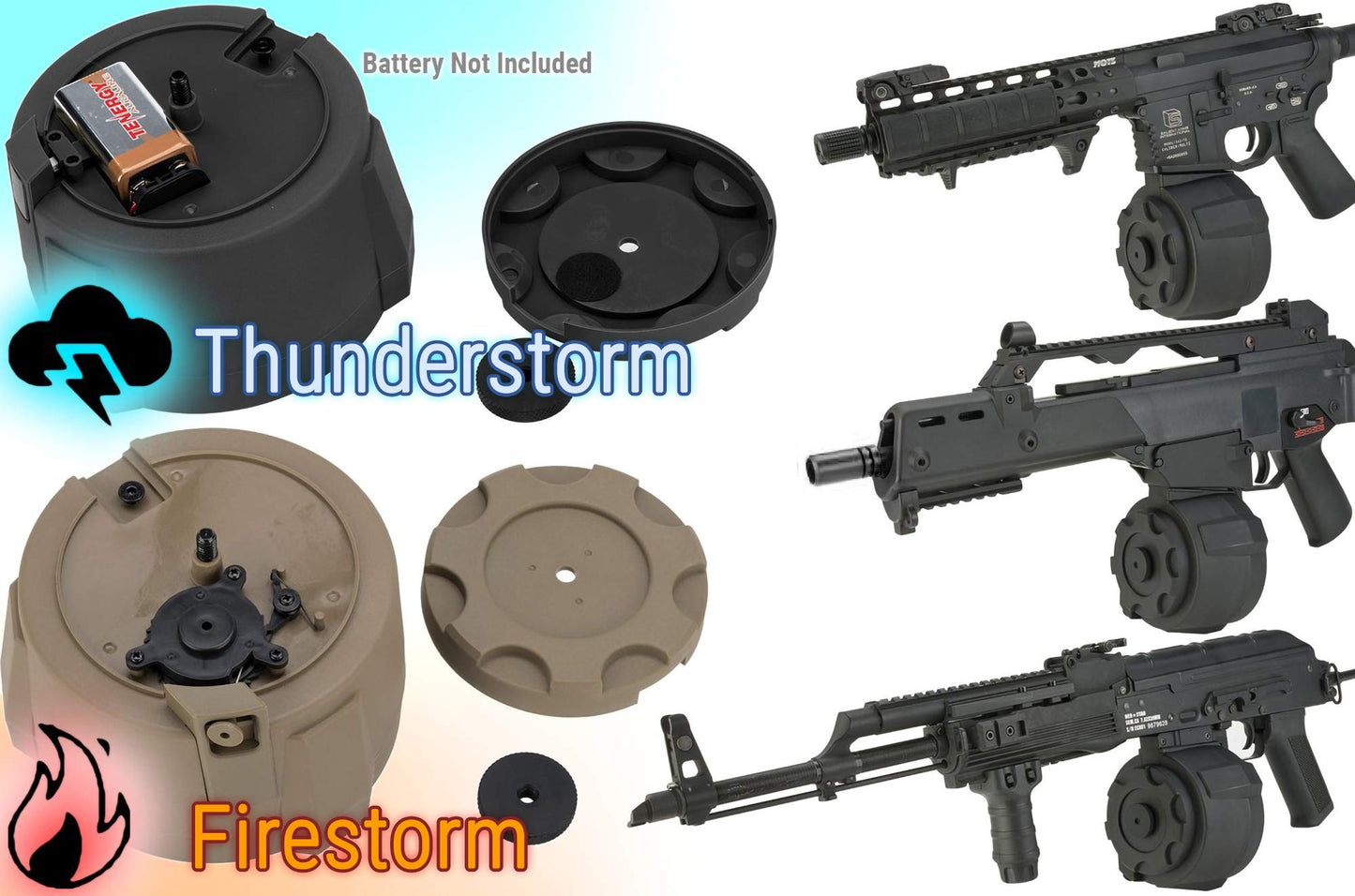 Evike Airsoft - Angel Custom 1500 Round Thunderstorm Electric Winding Drum Airsoft Mag (Model: Body Only/Black)