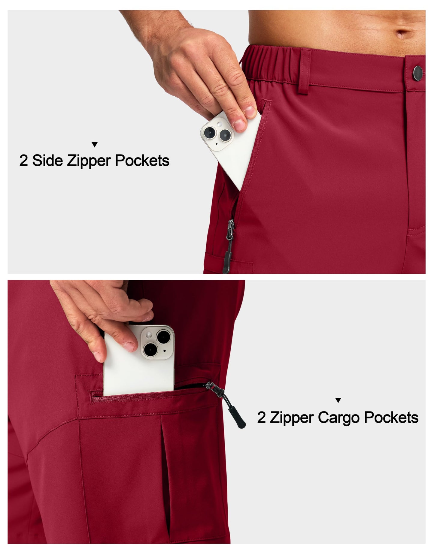 Pudolla Men's Hiking Cargo Shorts Lightweight 7" Travel Casual Shorts for Men Golf Work Outdoor with 5 Zipper Pockets(Red XX-Large)