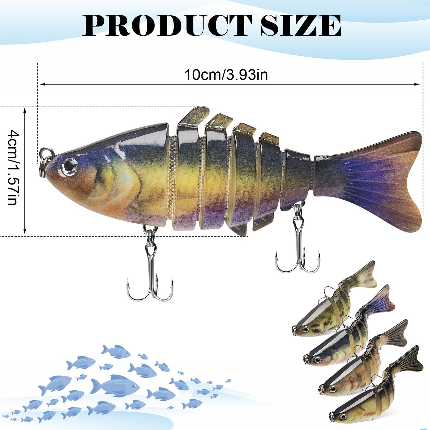 4Pcs Multi-Jointed Swimbait Fishing Lures, Lifelike Segmented Bass Lures with Treble Hooks, Slow Sinking Hard Bait for Freshwater Saltwater, Trout Pike Walleye Fishing Tackle for Anglers (A)