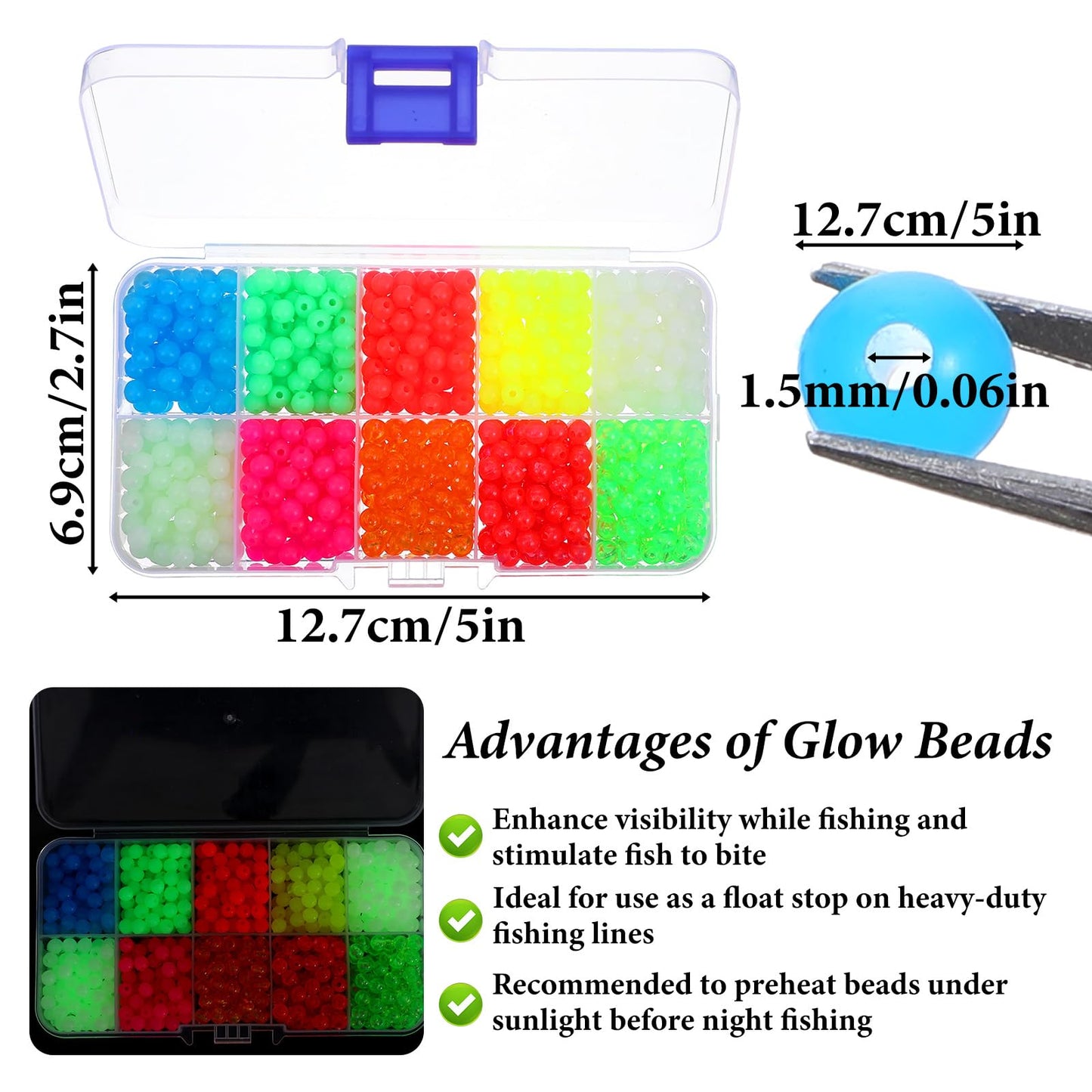 1000PCS 5mm Glow in The Dark Fishing Beads, Luminous Plastic Round Beads