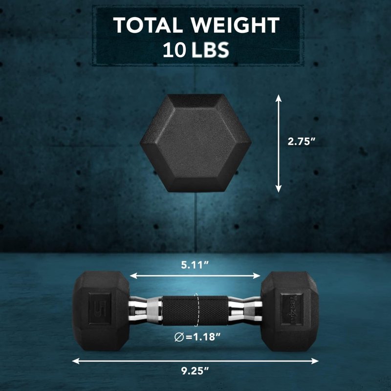 Dumbbell Hex - Rubber Grip - 10lbs - Pair