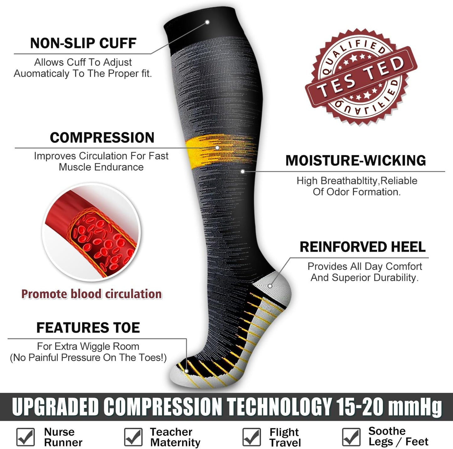Compression Socks for Women & Men - 6 Pack Copper Support for Circulation | Ideal for Running, Nursing, Athletic Use