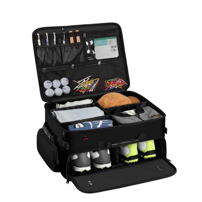 Mogplof Extra Large 2 Layer Golf Trunk Organizer, Golf Gifts for Men Golfers, 20"x 14"x 10" Water-resistant Car Durable Golf Organizer for 2 Pair Shoes, Balls, Tees, Clothes, Gloves, Accessories