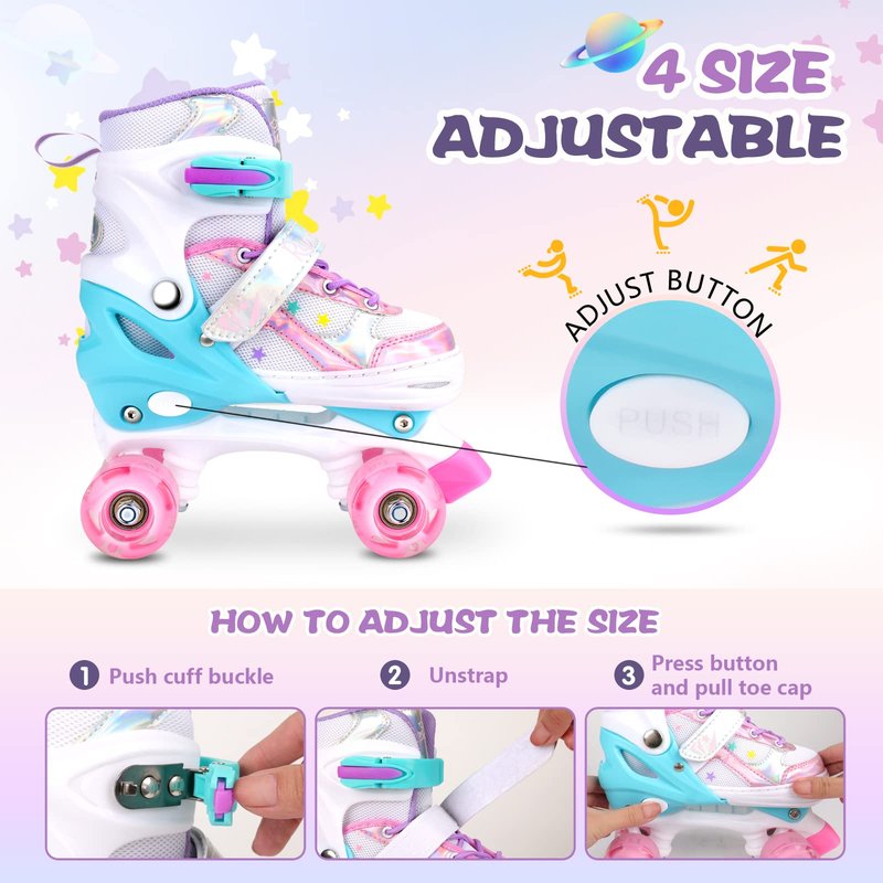 Runcinds Toddler Roller Skates for Girls Kids, 4 Size Adjustable Kids Roller Skates for Little Girls with Light Up Wheels