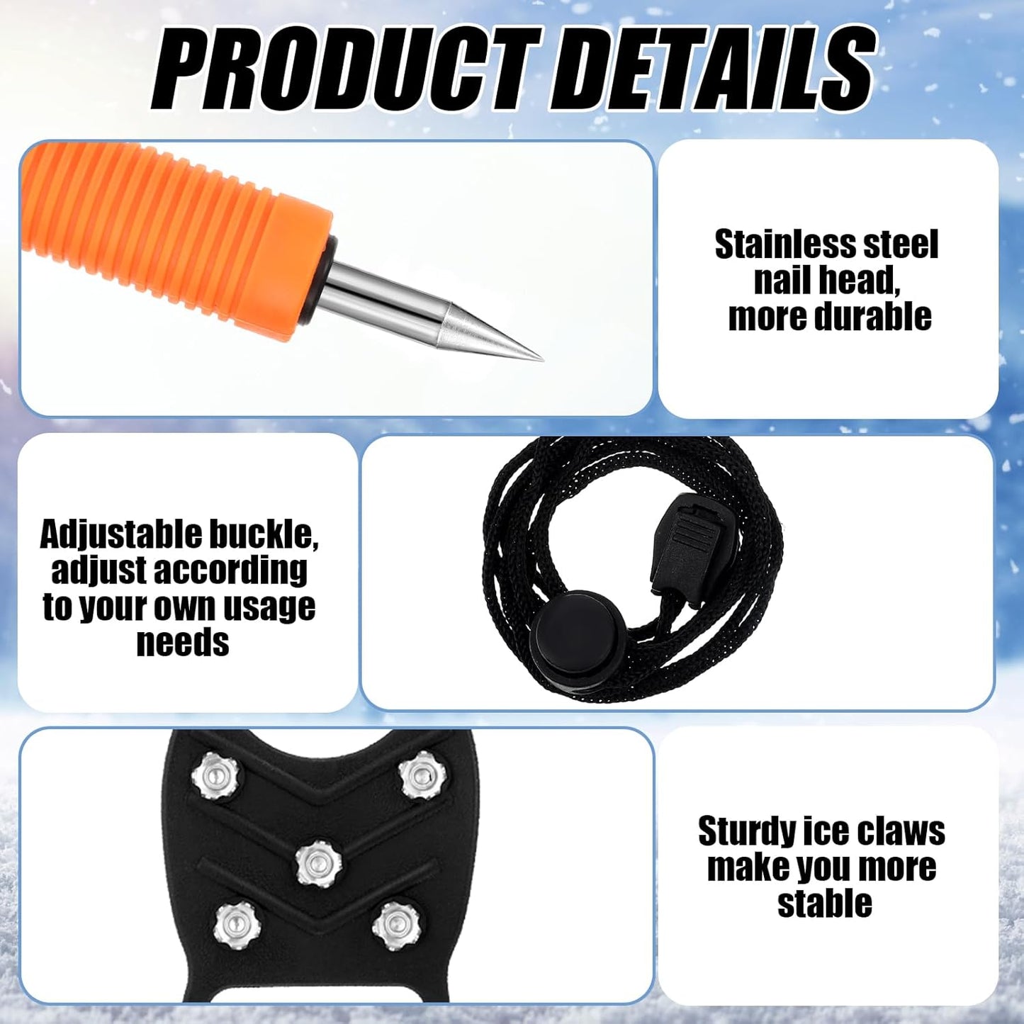 Retractable Ice Awls with Cleats & Whistle - 4 Pcs Winter Fishing Safety Picks | Non-Slip Gripper Spikes