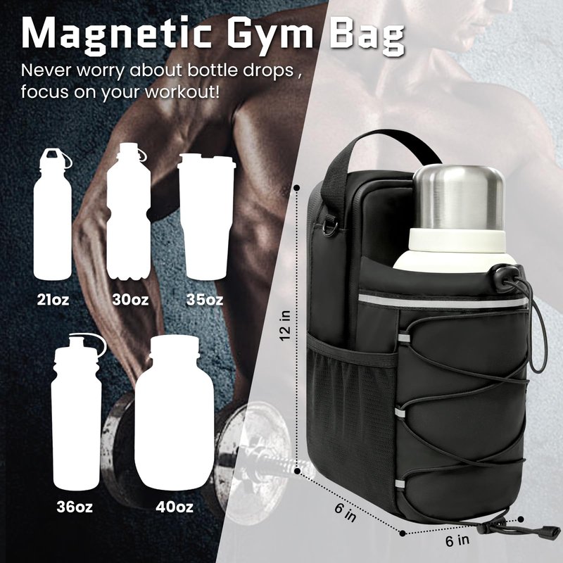 Alfredx Magnetic Gym Bag for Men & Women, Superior Strong Magnetic Gym Water Bottle Bag with Bottles up to 50 Oz, Sports Water Bottle Holder, Crossbody Bag for Workouts, Travel, Fitness