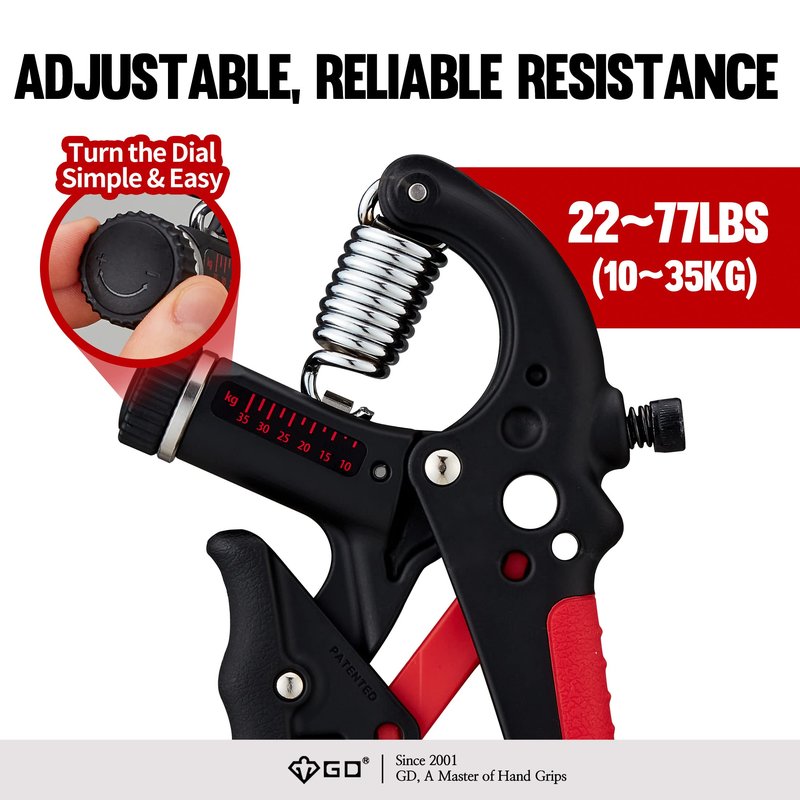 GD GRIP2 Hand Grip Strengthener Adjustable gripper (22~77lbs) Forearm Exerciser Wrist Strengthener Grip Strength Trainer Wrist Strengtheners Grip Trainer RED