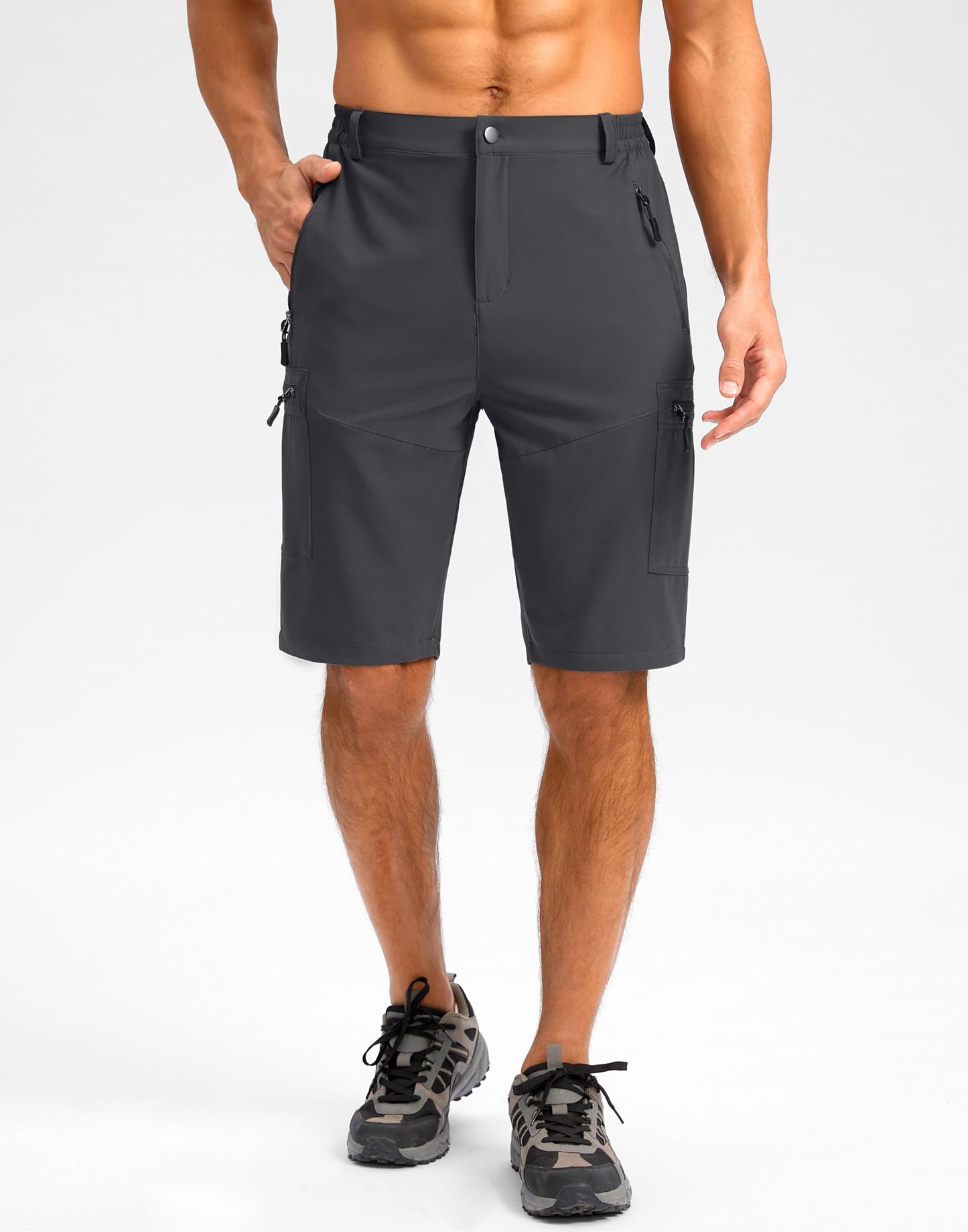 Pudolla Men's Hiking Shorts 11" Lightweight Cargo Work Shorts for Men Summer Travel Golf Casual Outdoor with 5 Pockets(Deep Grey Medium)