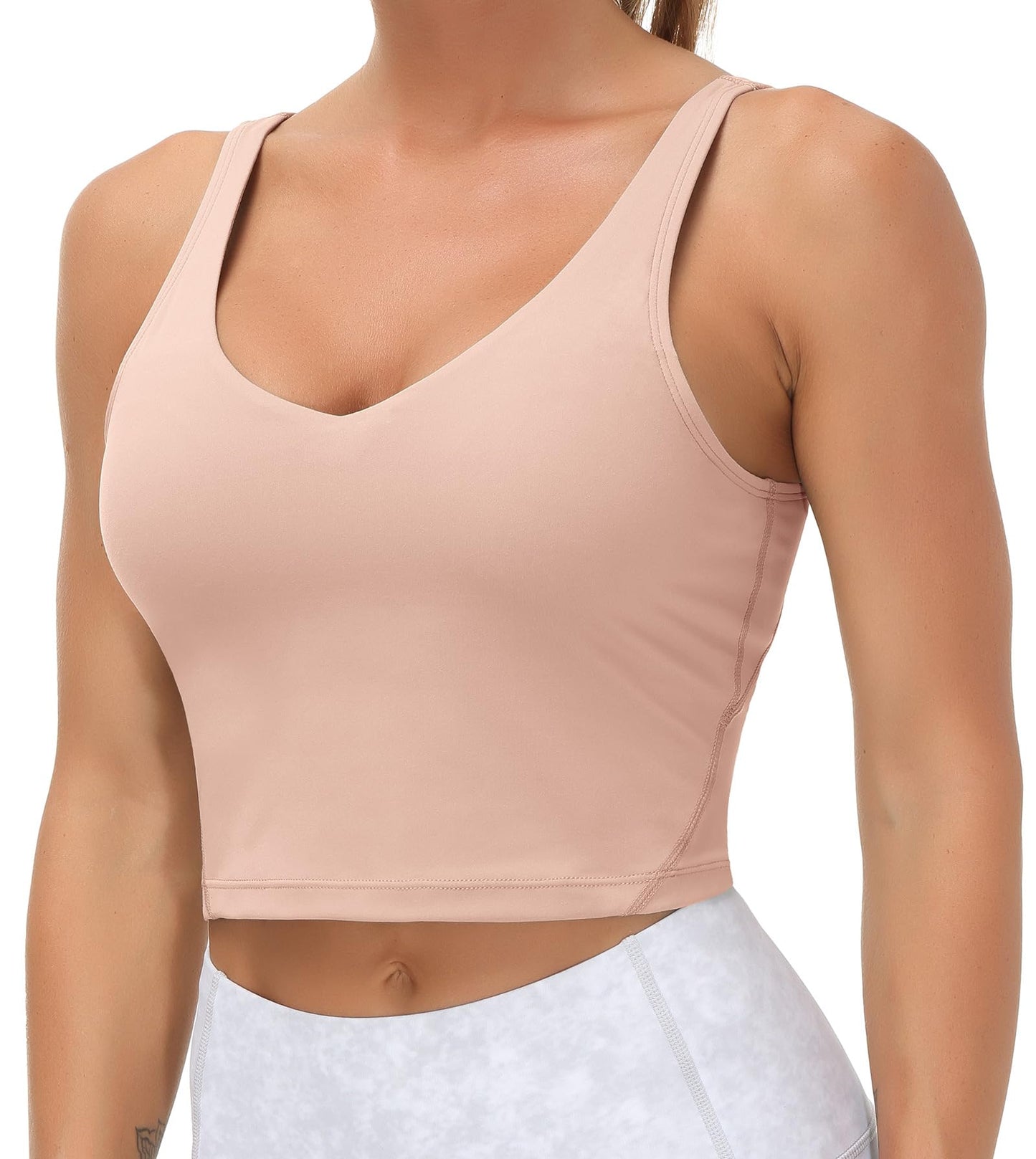 Women’s Longline Sports Bra Wirefree Padded Medium Support Yoga Bras Gym Running Workout Tank Tops(Soft Pink, Large)