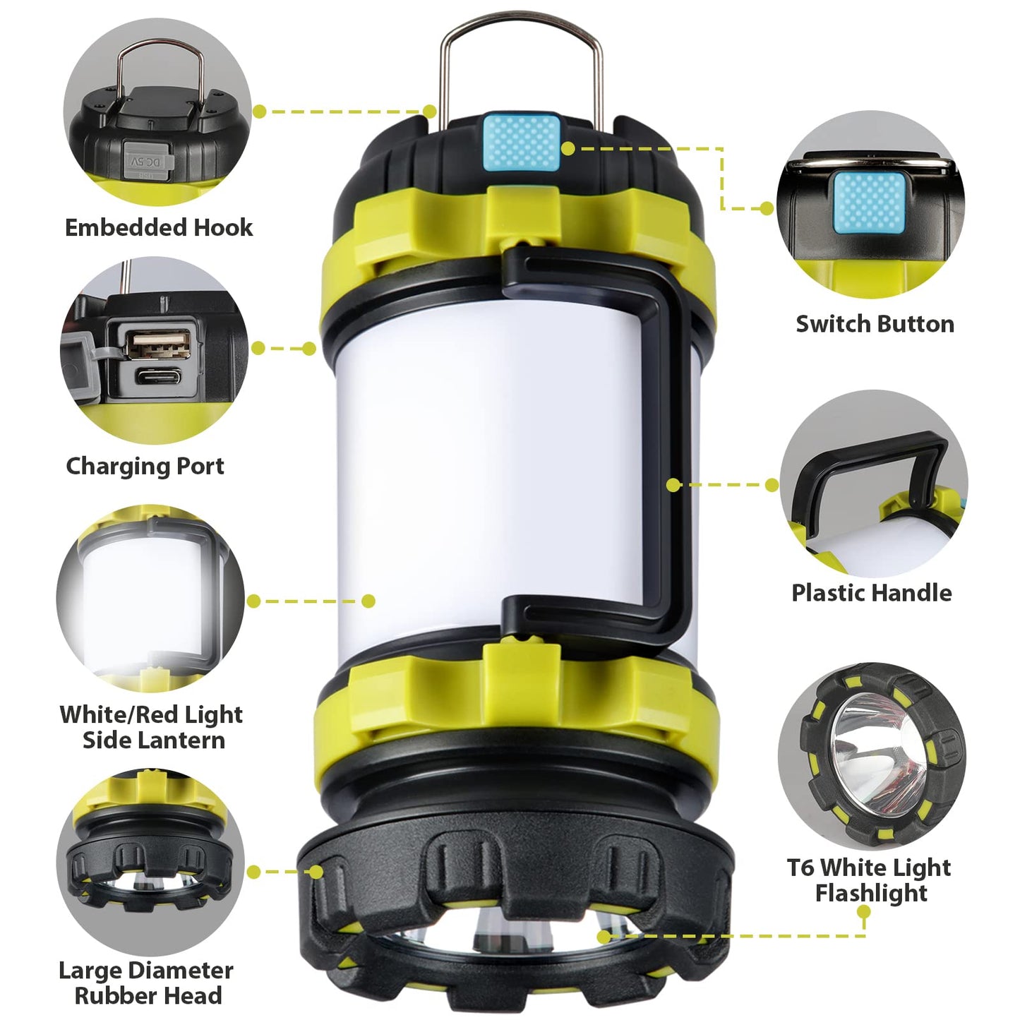 1 Pack Camping Lantern, Outdoor Led Camping Lantern, Rechargeable Flashlights with 1000LM, 6 Modes, 4000mAh Power Bank, IPX5 Waterproof Portable Emergency Camping Light for Hurricane Survival Hiking