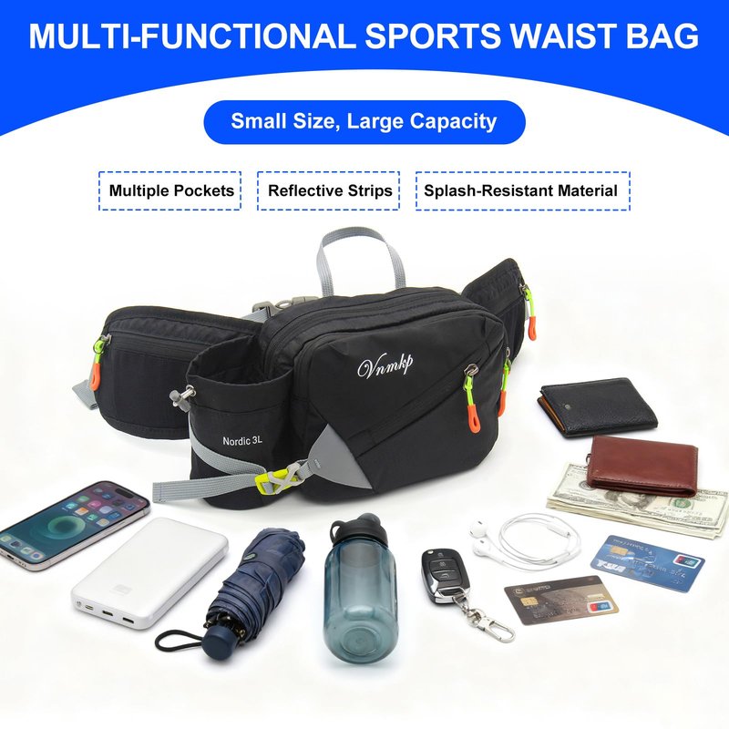 Waist Pack with Water Bottle Holder for Men and Women for Running Climbing Hiking Fitness Cycling and Other Outdoor Sports Black