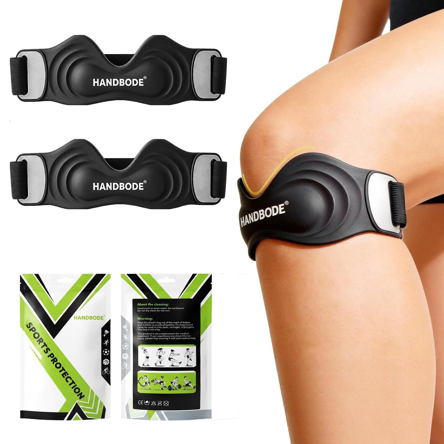 HANDBODE Patellar Tendon Support Strap, Knee Brace for Men & Women, 2 Pack