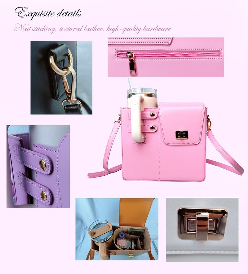 YFYIC Outdoor Portable Crossbody Water Cup Storage Bag, Leather Water Bottle Holder with Adjustable Shoulder Strap, Pink Water Bottle Carrier Bag with Storage Pocket for Women (Brown)