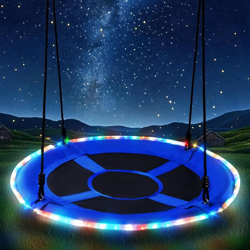 Trekassy 700lbs 40” LED Tree Swing for Kids & Adults | Outdoor Blue with Hanging Straps