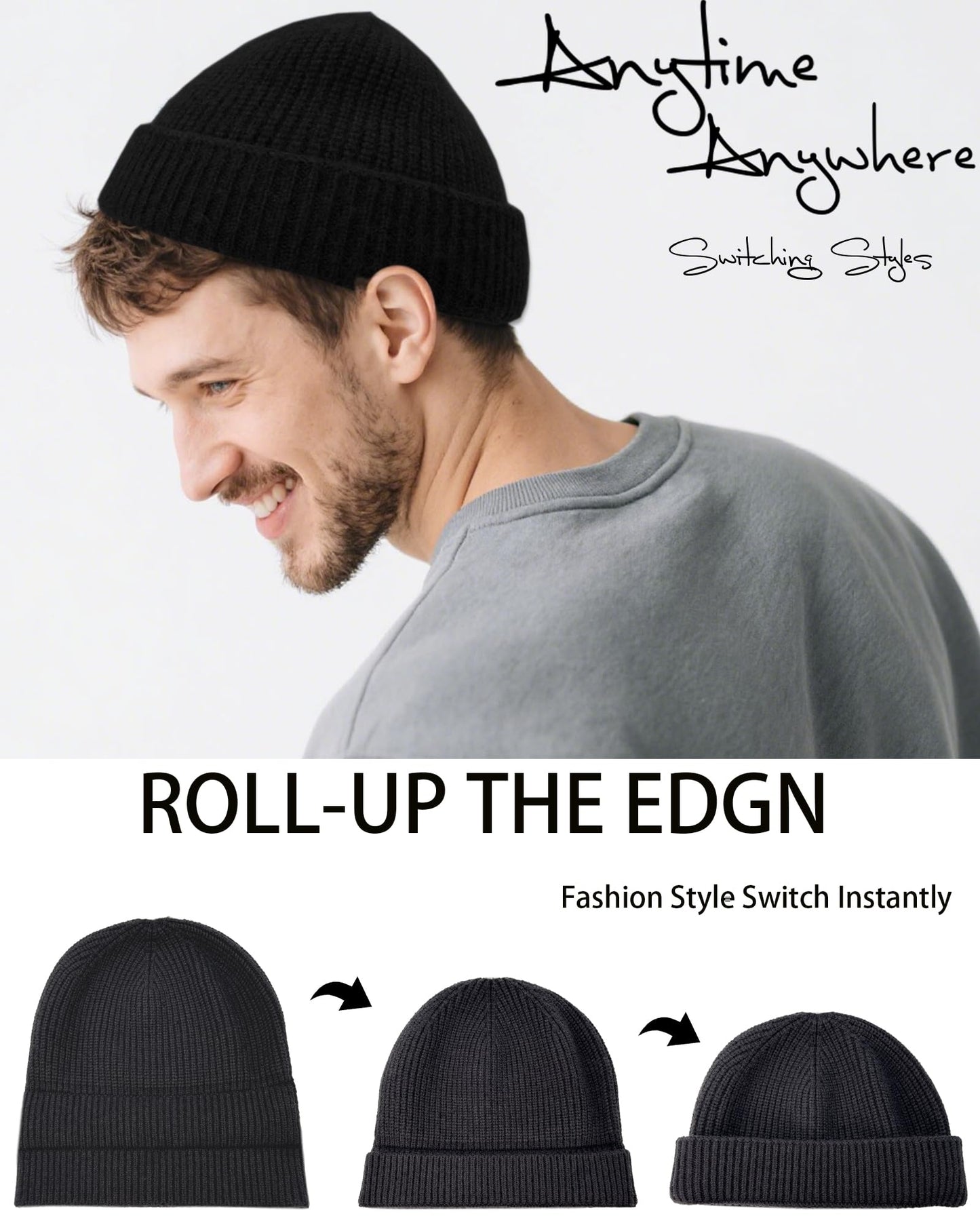 Simapu Thin Fisherman Beanie Hat for Men Women Fall Winter -Wool Knit Cuff Short Fashion Watch Cap,Trawler Slouchy Skull Cap