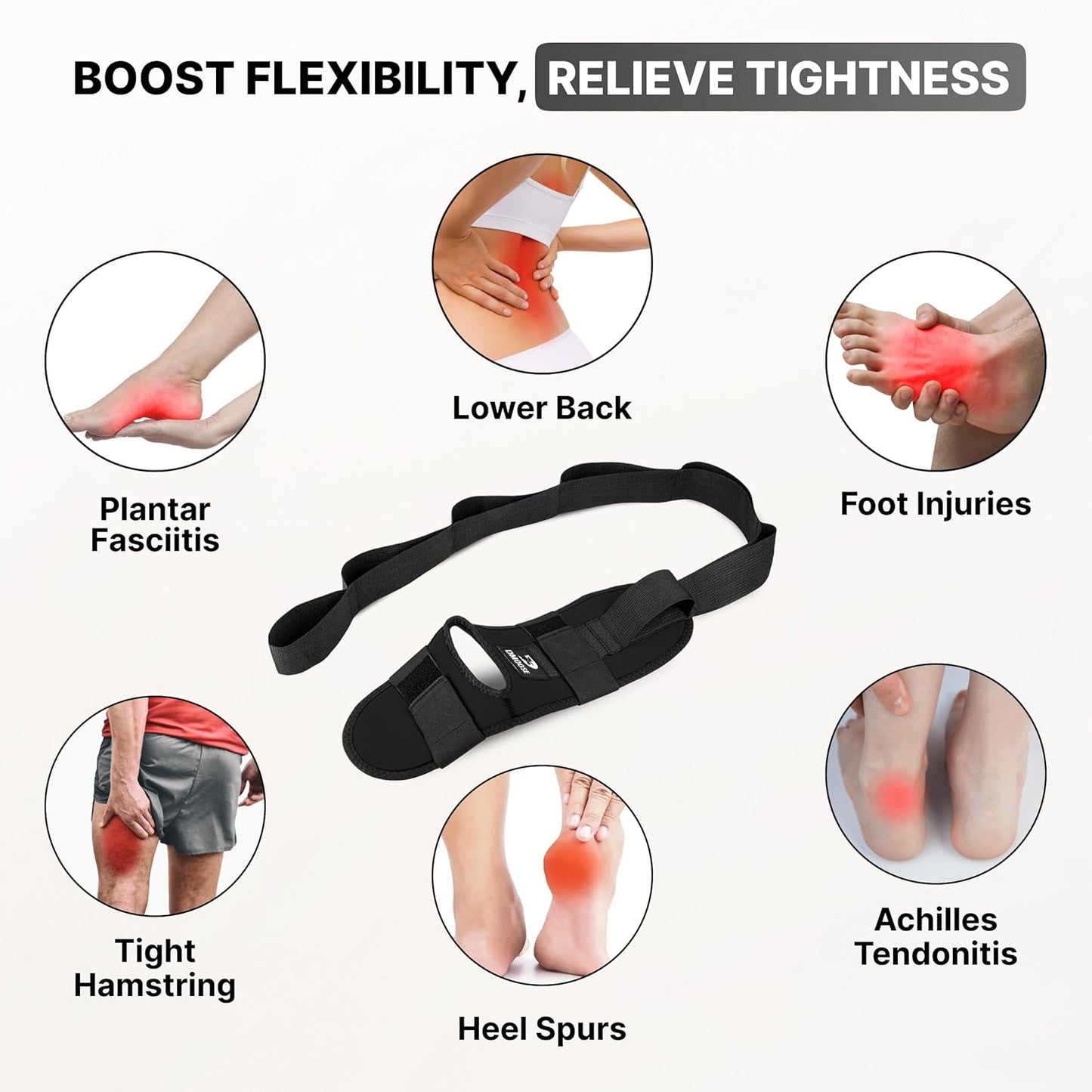 Fitness Foot & Calf Stretcher - Adjustable Padded Strap for Plantar Fasciitis & Hamstring Relief | Yoga Leg Stretch Strap