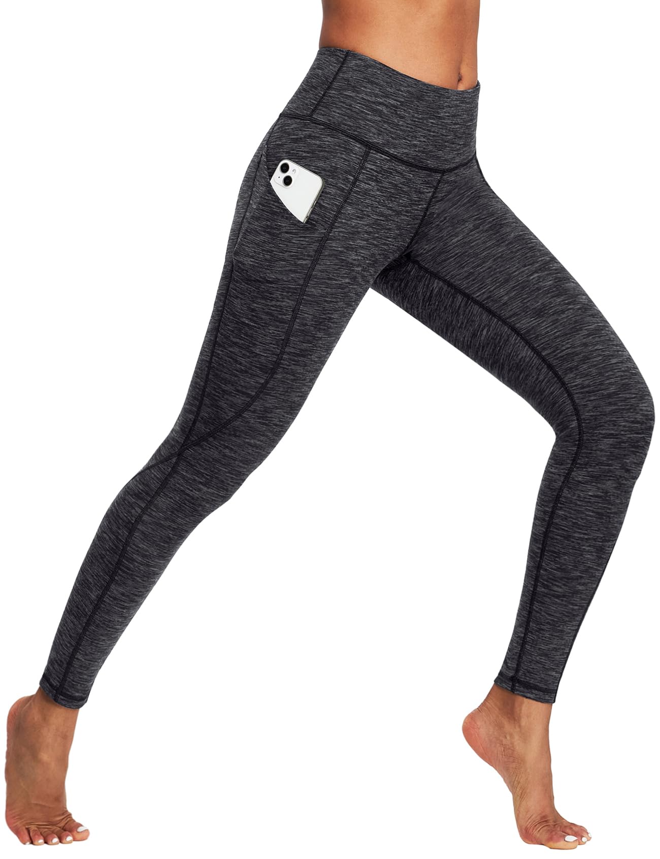Ewedoos Spacedye Charcoal High Waisted Leggings with Pockets for Women, Tummy Control Athletic Pants