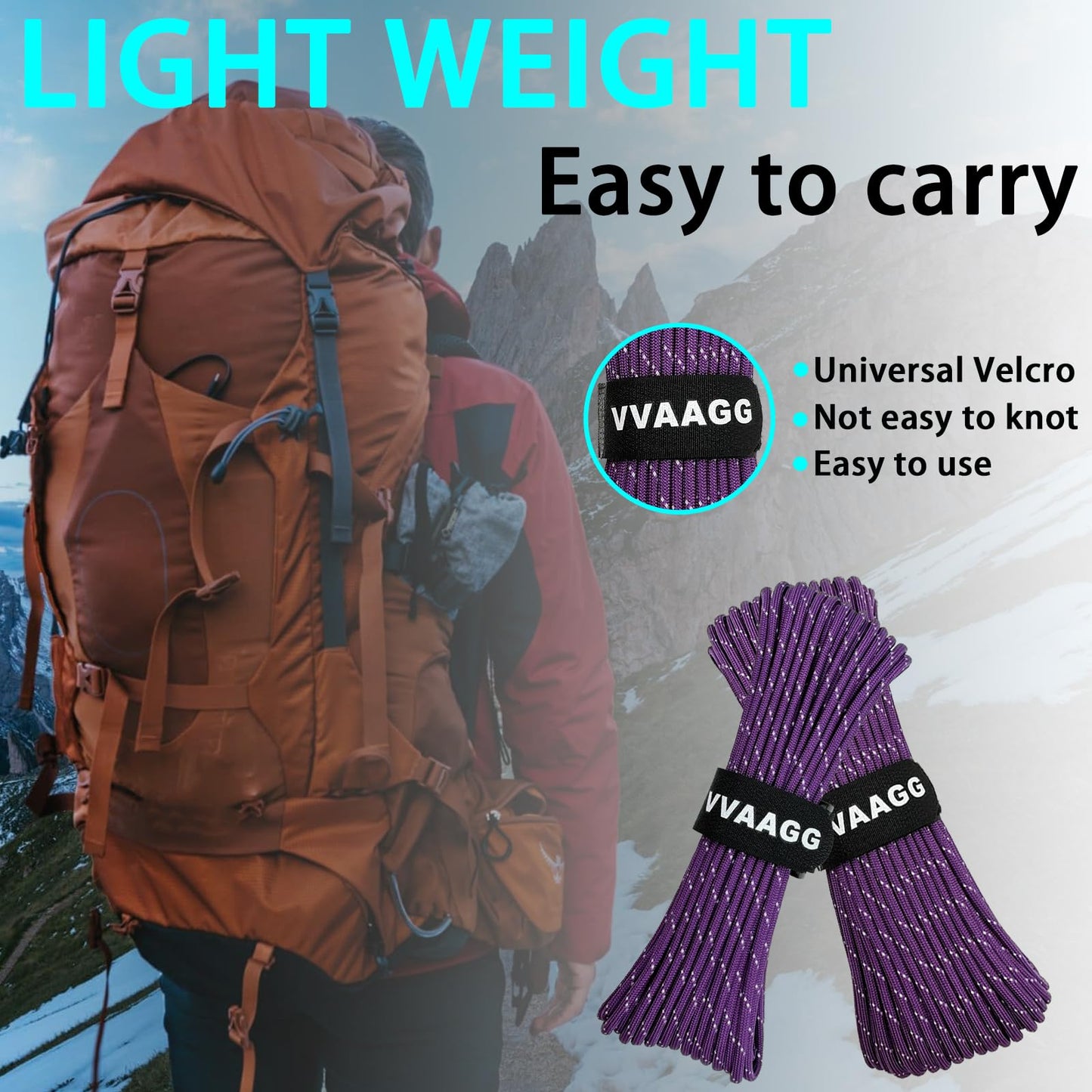 VVAAGG Reflective Paracord Rope 100FT, 7 Strand Nylon para Cord Lanyard Utility 550 Parachute Cord, 4mm Thin Tent Rope for Outdoor Camping Hiking (Purple)