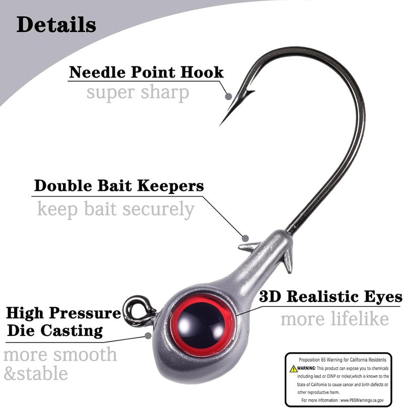 Fishing Jig Heads with 3D Eyes - Oversized Swimbait for Saltwater & Freshwater | 1/8oz, 3/16oz, 1/4oz, 3/8oz
