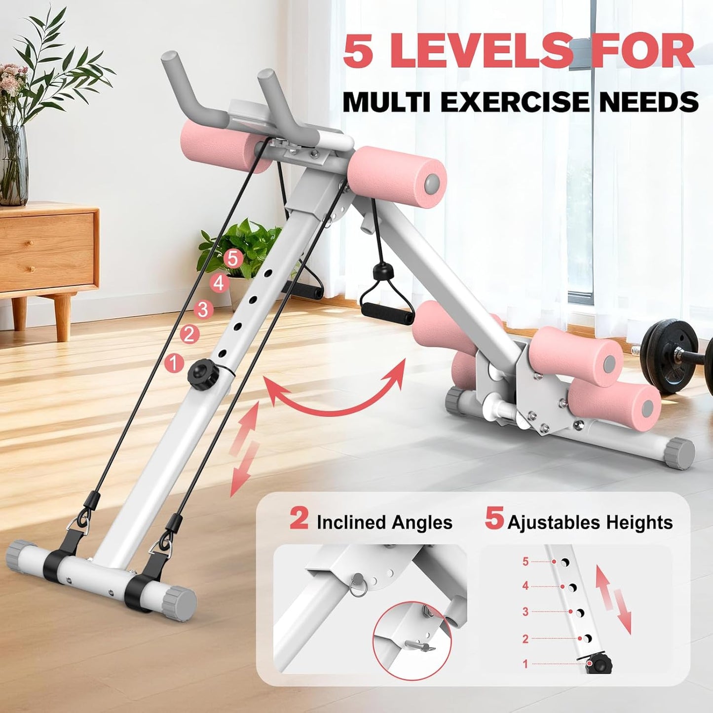 Adjustable Ab Workout Machine - Foldable Ab Trainer for Home Gym | Supports Up to 440 LBS