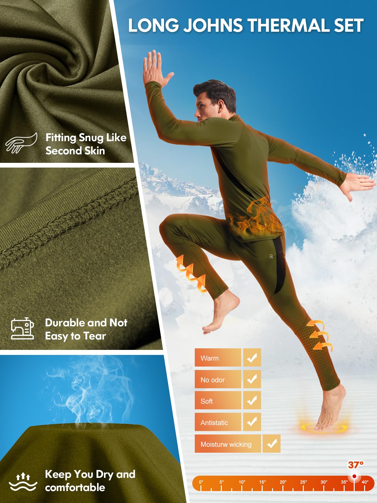romision Thermal Underwear for Men Long Johns Set Hunting Gear Base Layer