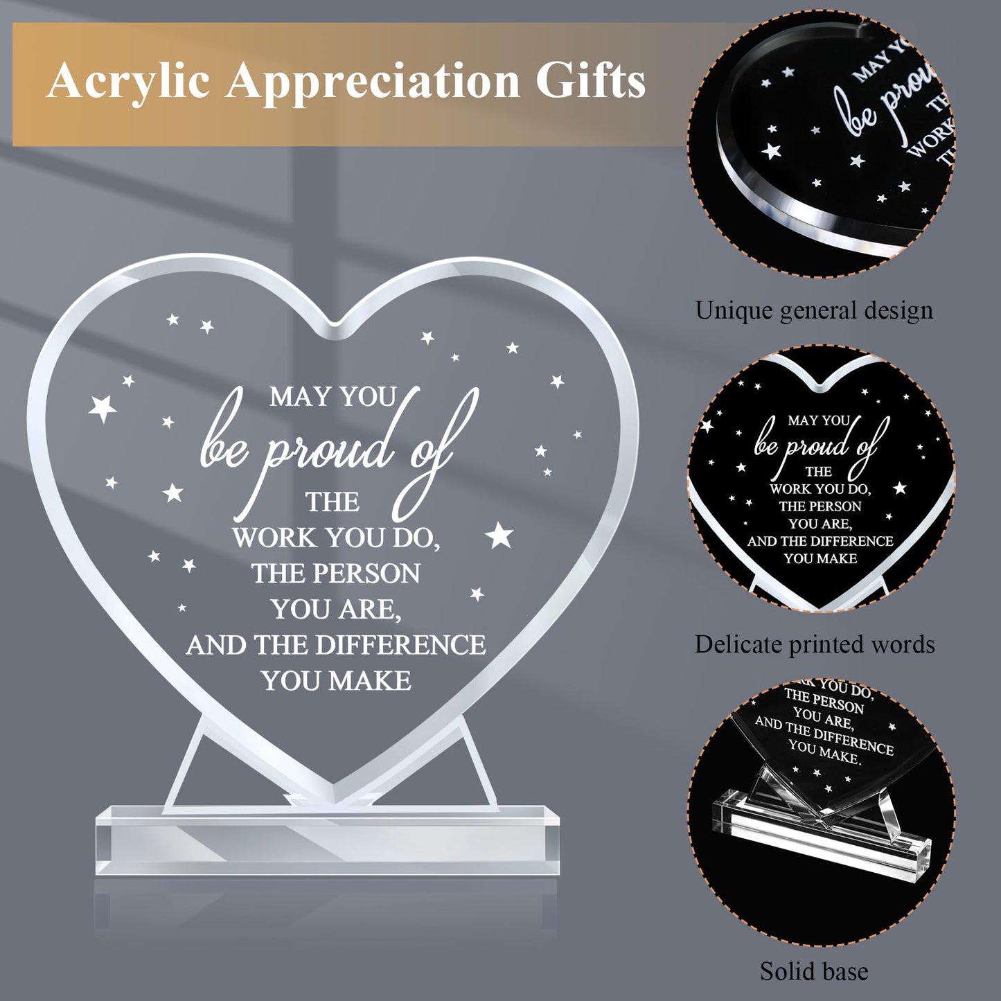 10 Pcs Employee Appreciation Awards for Coworker Acrylic Thank You Trophy May You Be Proud of The Work You Do Sign Prizes for Adults Retirement Goodbye Farewell Gift for Women Men (Heart)