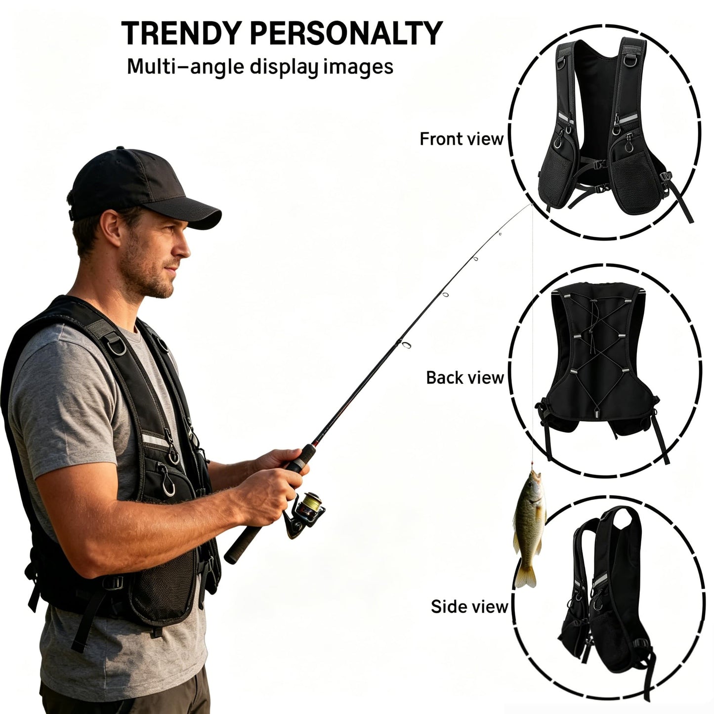 Breathable Reflective Running Vest, Cargo Vest - Men Women Outdoor Pack Multi-Pocket Breathable for Cycling Hiking Rave Running Fishing Black