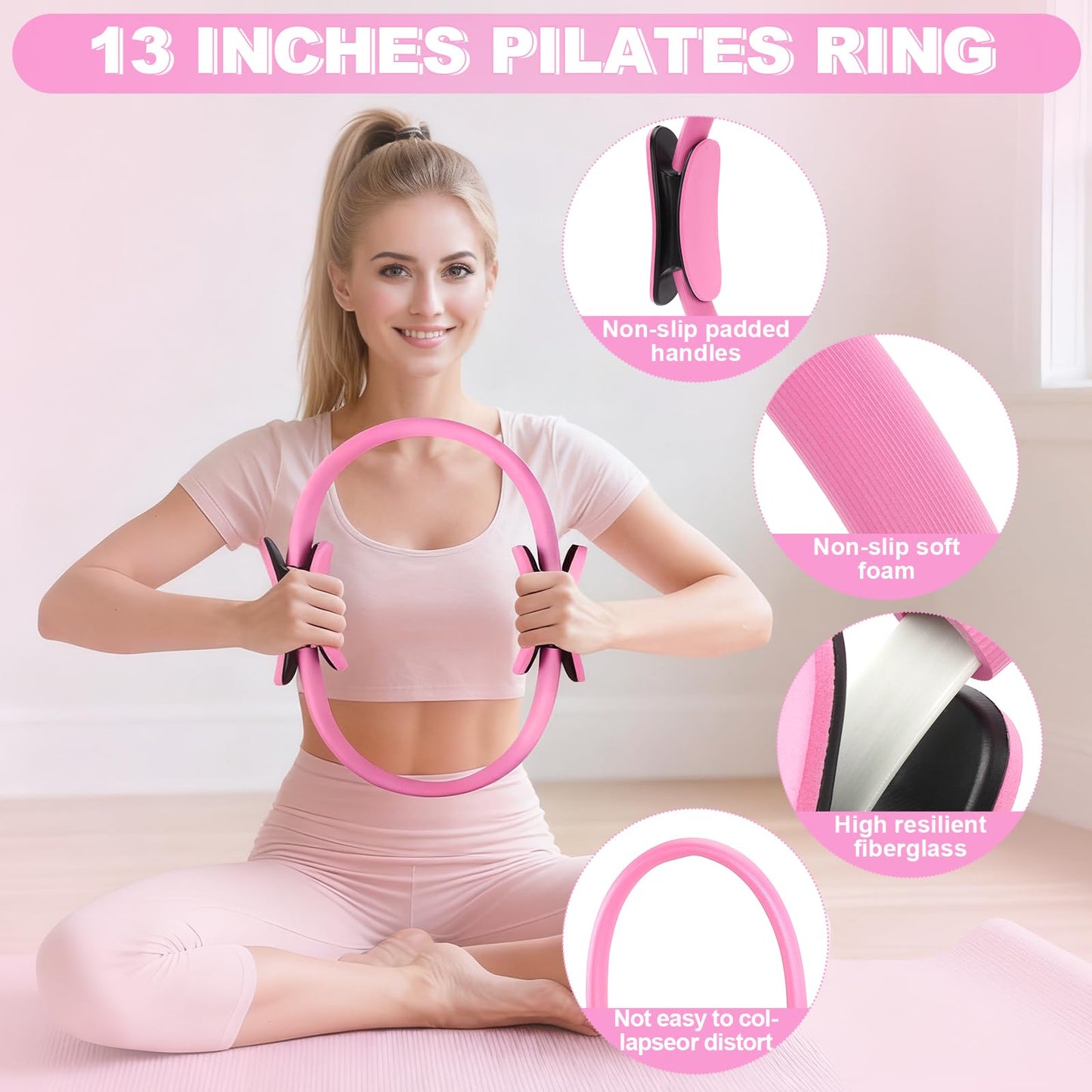 Pilates Kit with Pilates Equipment and Pilates Ring and Ball Set, 13-Piece Pilates Essentials Kit for Women for Home Workouts with Resistance Bands, Yoga Strap, Stretch Band, Arm Trainer & Socks