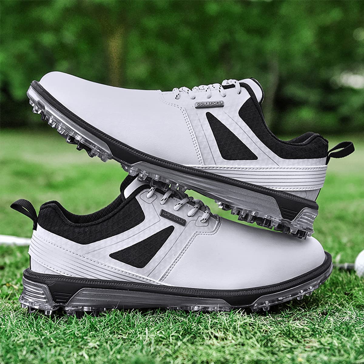 ULTIANT Men's Golf Shoes Fixed Nailless Sole Waterproof Lightweight No-Slip Walking Shoes Size7.5-14(White,45)