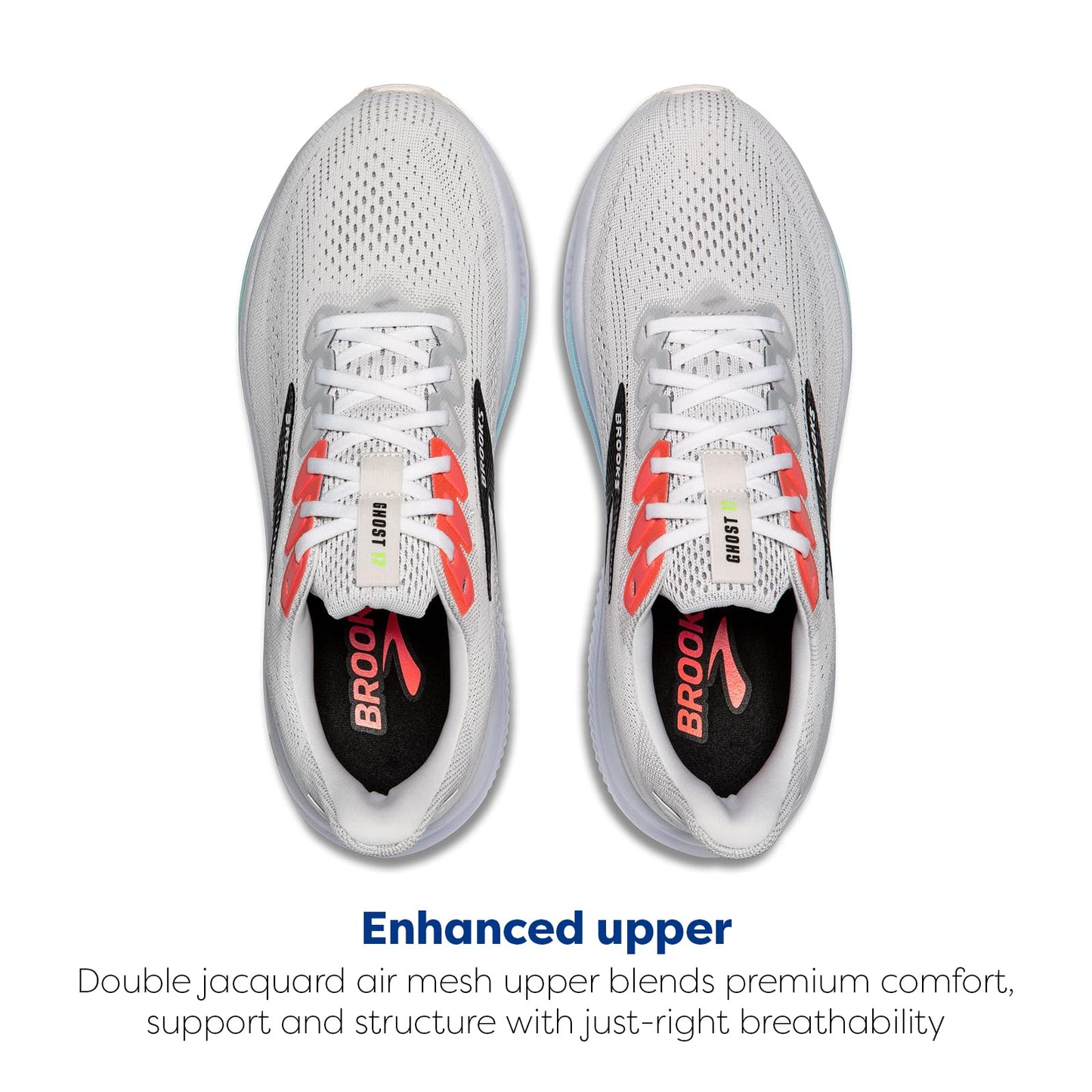 Brooks Men’s Ghost 17 Neutral Running Shoe - White/Pink Clay/Gecko - 14 Medium