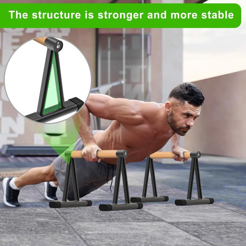 Dolibest Push-Up Bar, 12'' High Parallettes Bars with 8 Rubber Feet & Comfortable Handle, Dip Bars With Stable Triangle Base for Calisthenics, Handstand, Gym & Home Exercise, Easy Assembly (600LB)