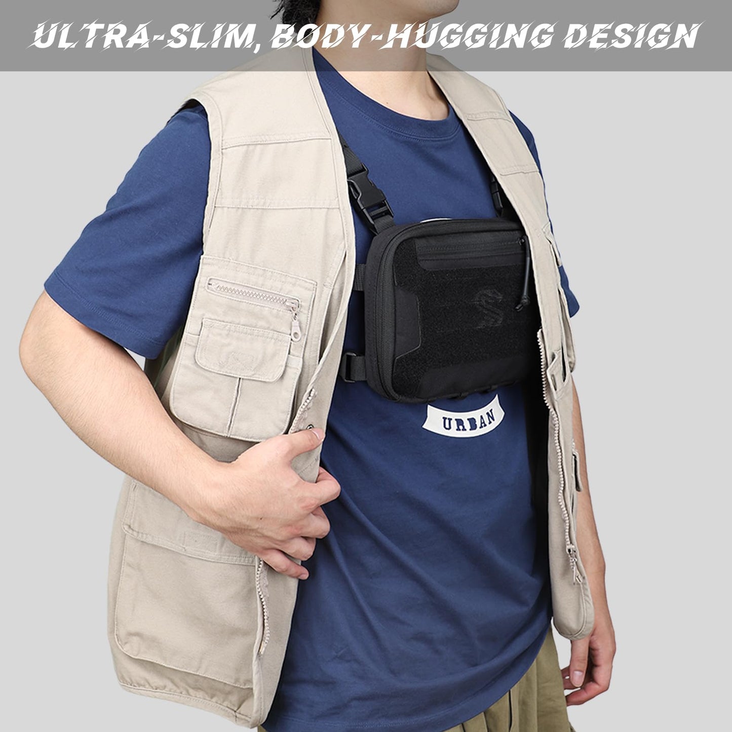 MGFLASHFORCE Tactical Chest Rig Bag for Men, Chest Pack with Holster Laser Cut EDC Molle Pouch for Workout Running Hunting Outdoor Sports, Compatible with Tactical Vest