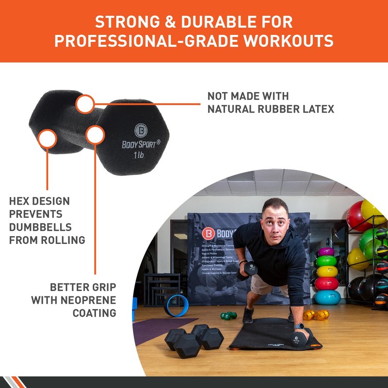 Body Sport Neoprene Dumbbell Weight, Black, 1 lb. – Strength & Weight Training Equipment