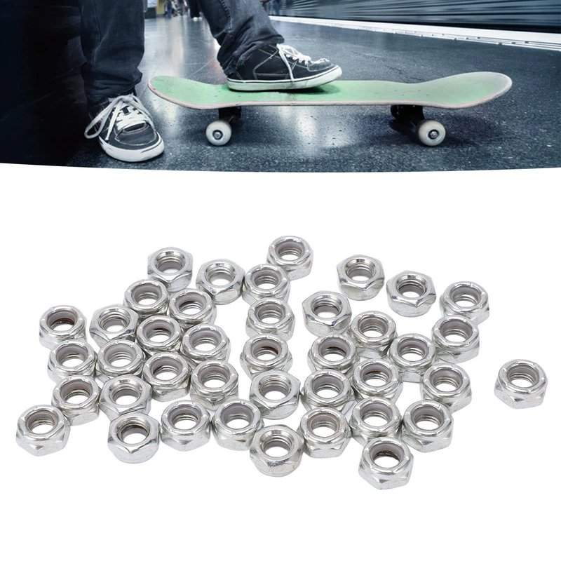 Astibym Axle Nuts for Skateboard, 40pcs Skateboard Trucks Axes Nuts Carbon Steel Skateboard Truck Hardware Kit for Skateboard(Silver), Outdoor Scooter,Outdoor Scooter