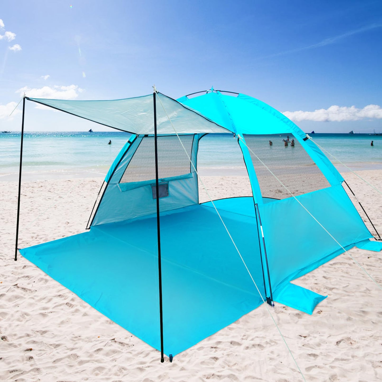 Beach Tent for 2-3-4 Person, UPF 50+ Anti-UV Portable Shelter with Sunshade
