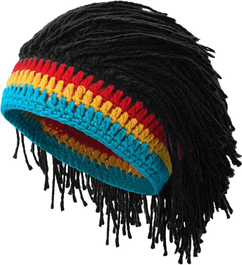 YeeHeen Wig Hat Knitted Wigs Beanie Hats with Dreadlocks Reggae Wig Cap for Women Men Black