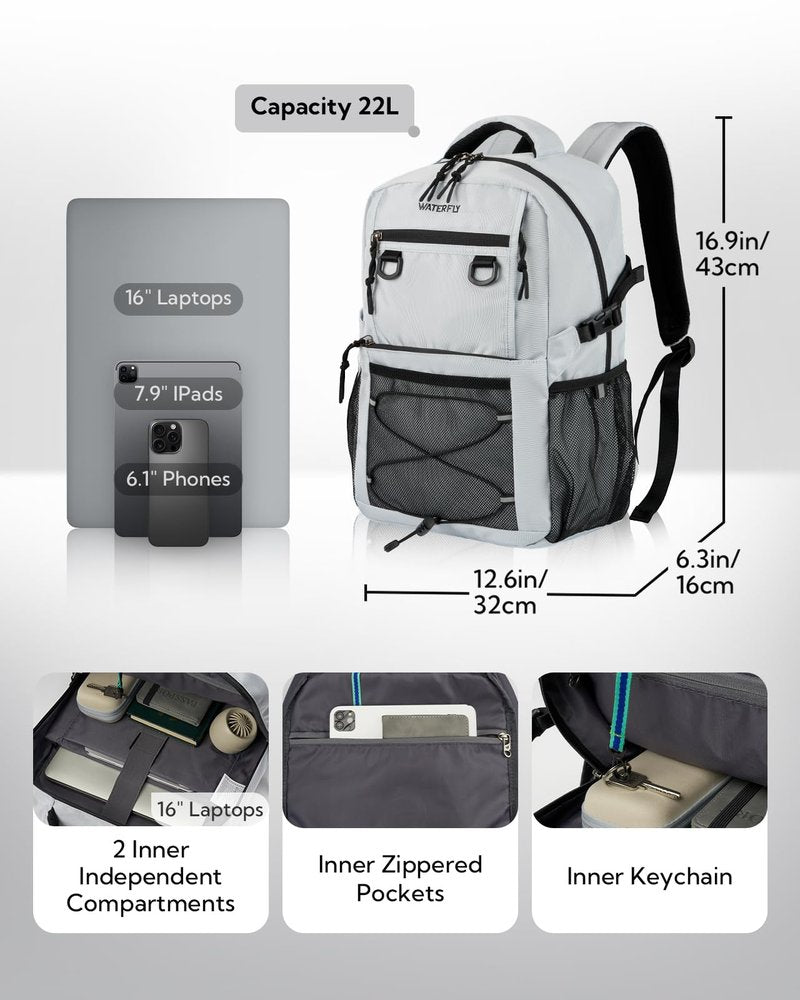WATERFLY Travel Hiking Casual Backpack: 22L Lightweight Everyday Outdoor City Daypack College Bookbag for Women Men