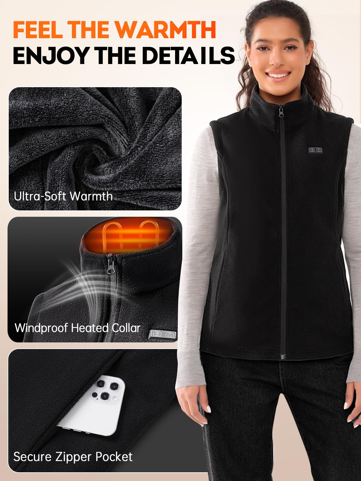 Muvenes Heated Vest for Women with 7.4V 16000mAh Battery Pack Included, Fleece Heated Vests Women, Electric Heating Vest-M