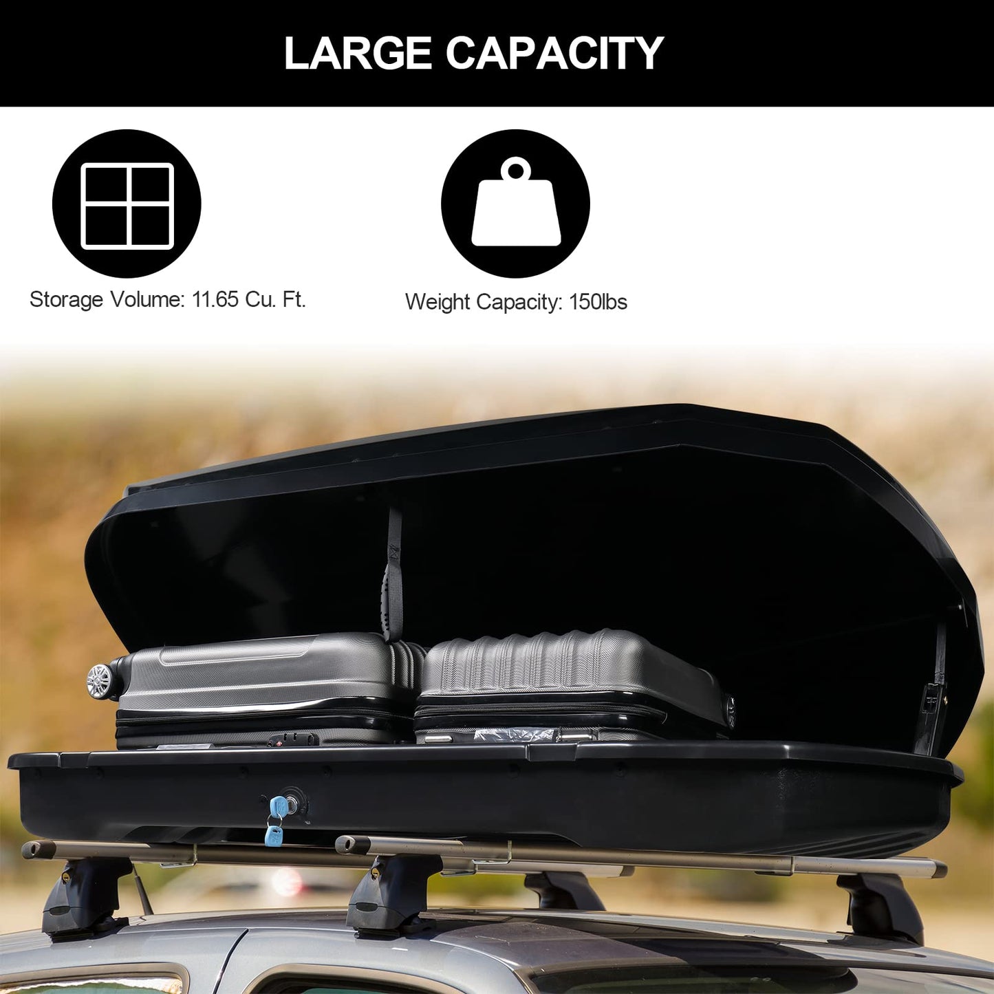 TUFFIOM 11.65 cu.ft. Rooftop Cargo Box w/Keys, Hard Shell Dual-Side Opening Waterproof Roof Mount Travel Luggage Storage Cargo Carrier, 55" L x 29.5" W x 12.2" H, for SUV Car Van