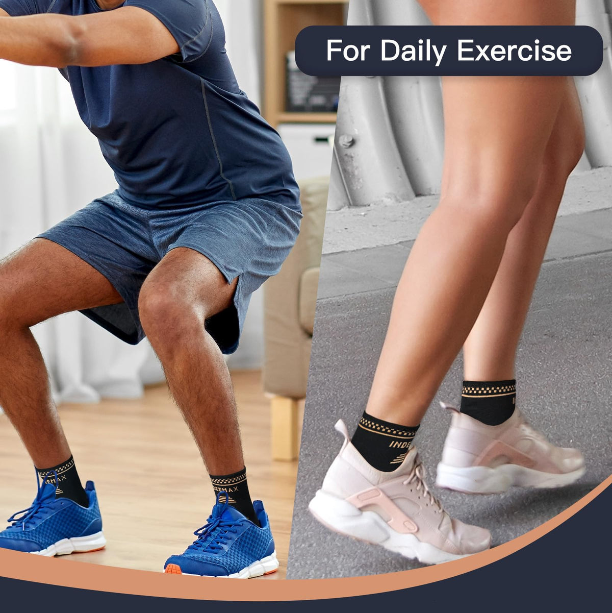 INDEEMAX Copper Ankle Brace for Women Men, Left and Right Foot Compression Support Sleeve Ankle Wrap Socks for Plantar Fasciitis, Sprained, Football, Running (Golden Pink, Medium)