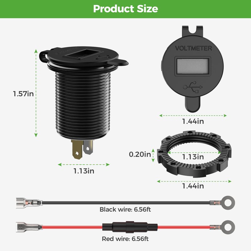 10L0L Golf Cart Quick Charge 3.1 Dual USB Charger,2 in 1 USB Ports & LED Display Voltage Meter Universal for Club Car,EZGO and Yamaha,Metal Shell Safe Charging Socket 9V-48V Wide Voltage Input