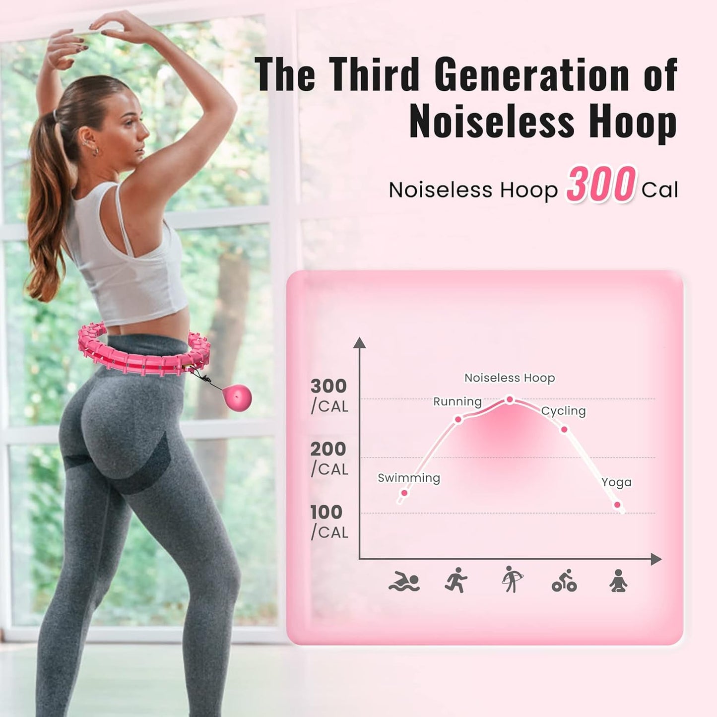 GKYET Quiet Hula Circle Hoops,65 inch 32 Knots Plus Size Hula Infinity Fitness Detachable Hoops. Exercise Hoop Suitable for Beginners - Red