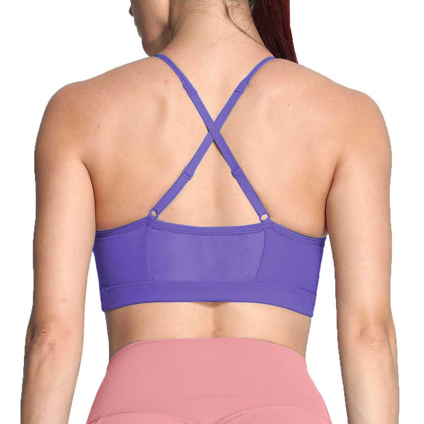 Aoxjox Sports Bras for Women Workout Fitness Ruched Training Baddie Cross Back Yoga Crop Tank Top (Violet, Medium)