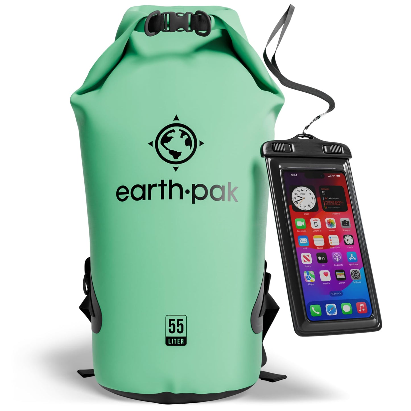 Earth Pak Waterproof Dry Bag - Roll Top Waterproof Backpack Sack Keeps Gear Dry for Kayaking, Beach, Rafting, Boating, Hiking, Camping and Fishing with Waterproof Phone Case
