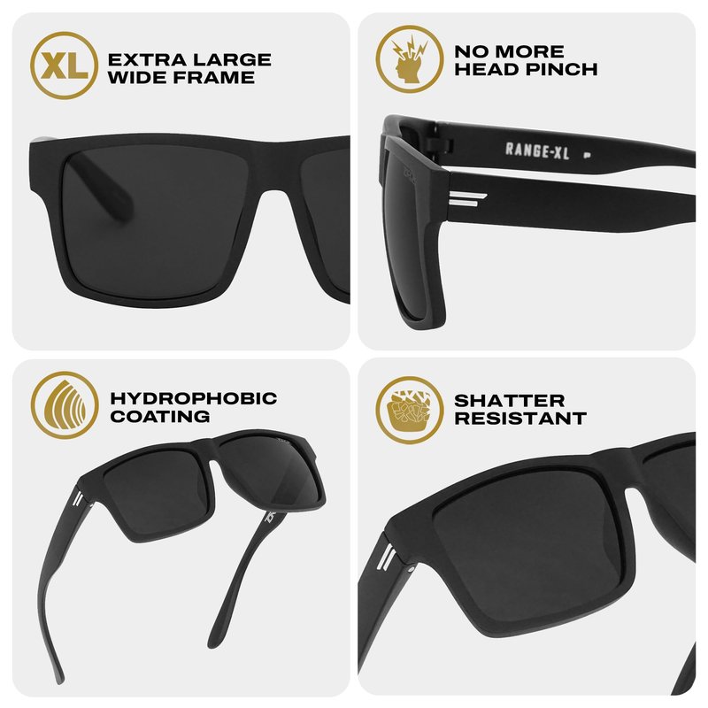 TOROE Super Dark Polarized Sunglasses UV400 Category 4 Lenses for Light Sensitivity (XL-RANGE | White Emblem | C4)