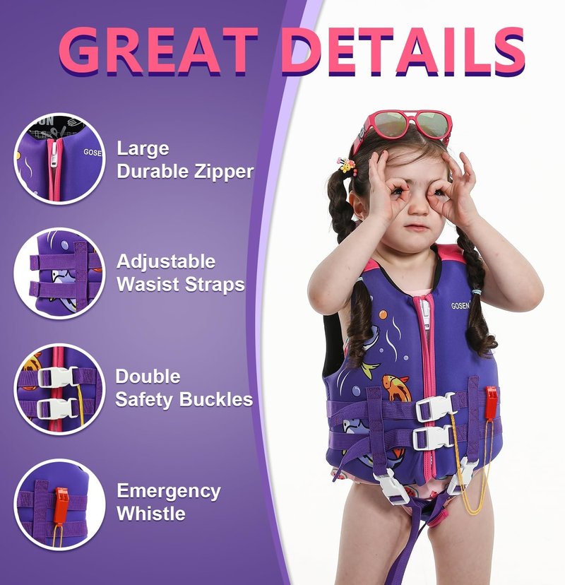Kids Swim Vest - Adjustable Floaties for 24-66 lbs | Safe Swimming Aid for Ages 2-6