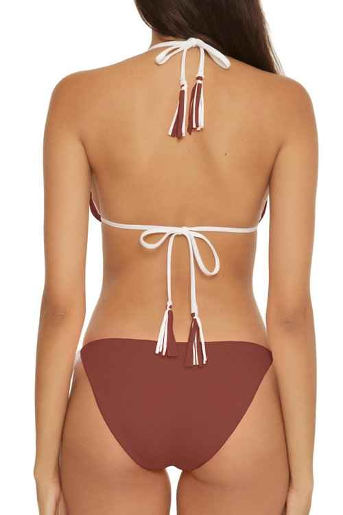 BECCA Women's Standard Modern Edge Reversible Triangle Top and Tie Side Bottom Bikini Set, Adjustable, Two Piece Swimsuits, Coconut