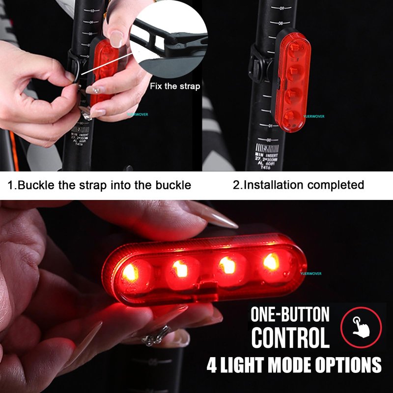 YUERWOVER USB-C Rechargeable Bike Tail Light for Night Riding 2 Pack Bicycle Rear Lights Front and Back Cycling Bright Safety Flashlight Accessories 4 Modes for Adults Kids Men Women Road Mountain